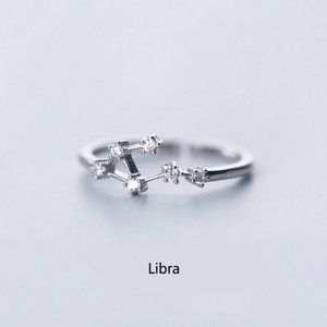 *925 Sterling Silver Zodiac Resizable Ring-Libra